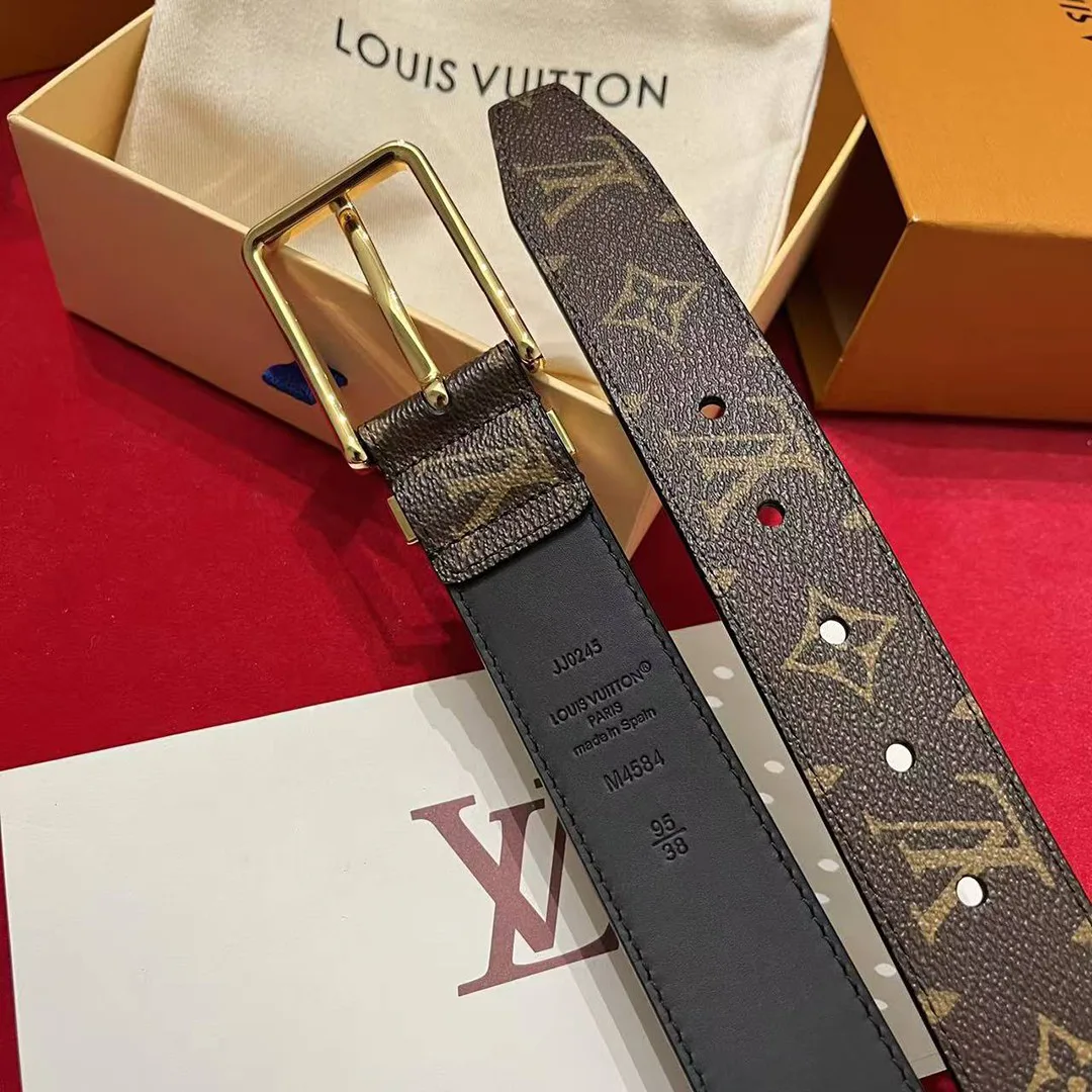 M4584U Pont Neuf Monogram 35mm Belt Black Monogram Coated Canvas Leather