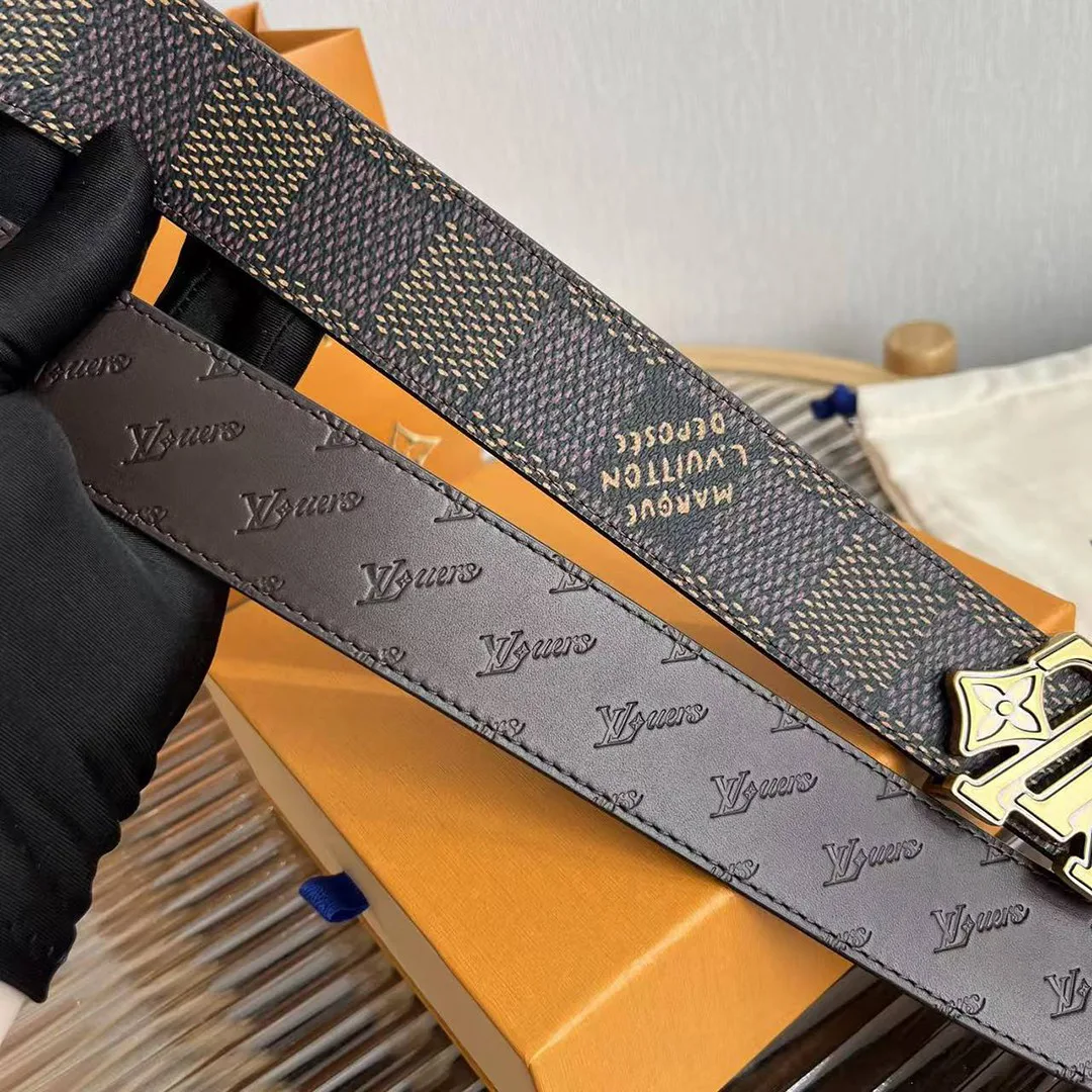 M4252U L.V Flower 40mm Reversible Belt Damier ébène Canvas Leather