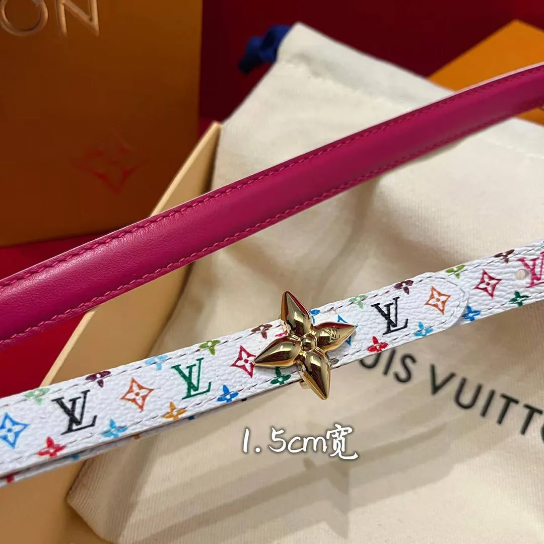 M8992U TM Mini Flowergram 15mm Reversible Belt Monogram Multicolor Coated Canvas Calf Leather