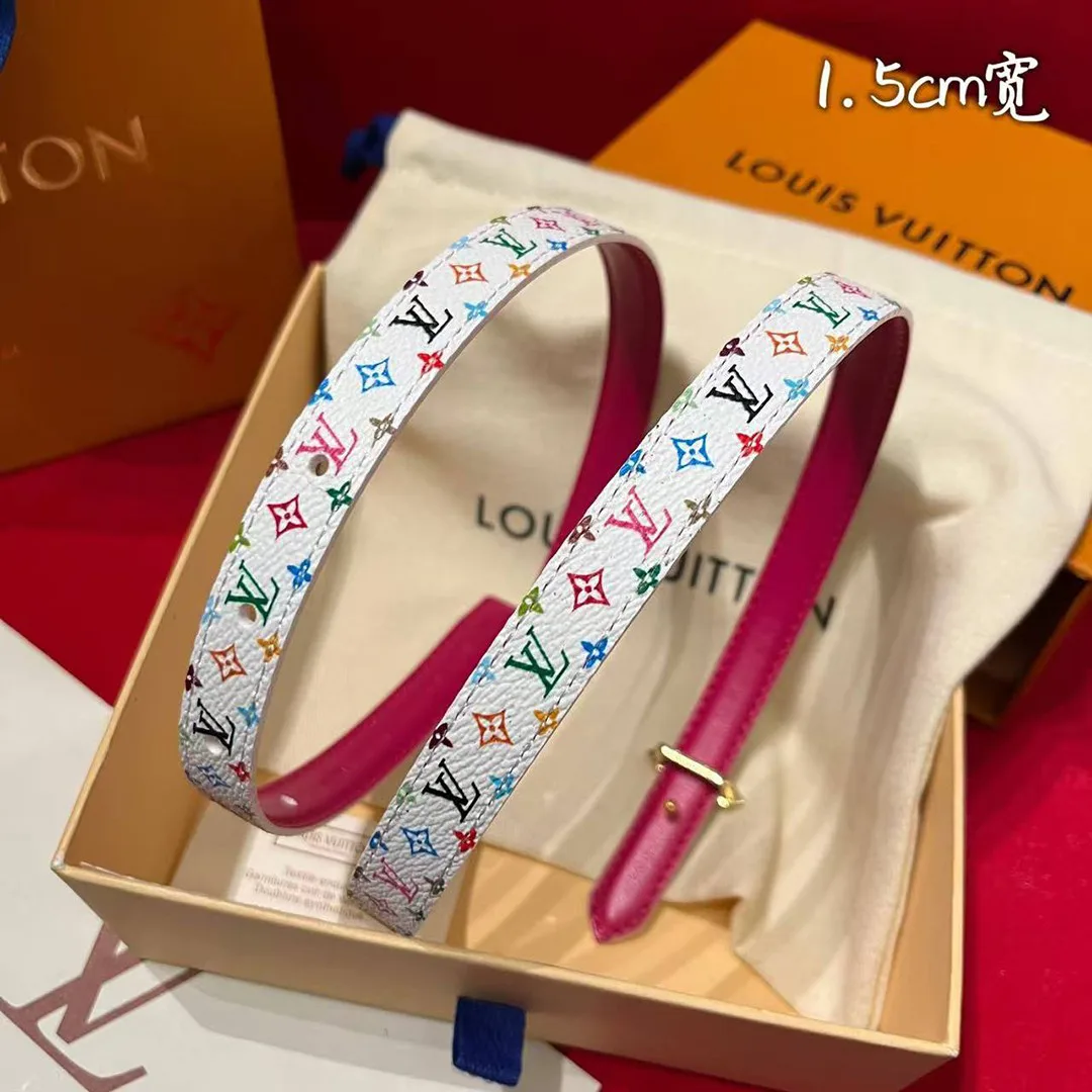 M8992U TM Mini Flowergram 15mm Reversible Belt Monogram Multicolor Coated Canvas Calf Leather