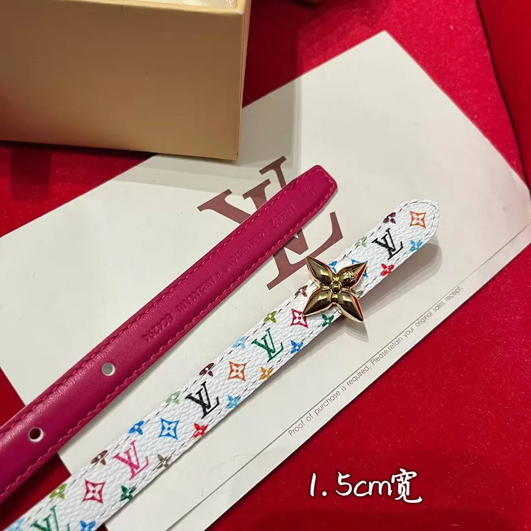 M8992U TM Mini Flowergram 15mm Reversible Belt Monogram Multicolor Coated Canvas Calf Leather