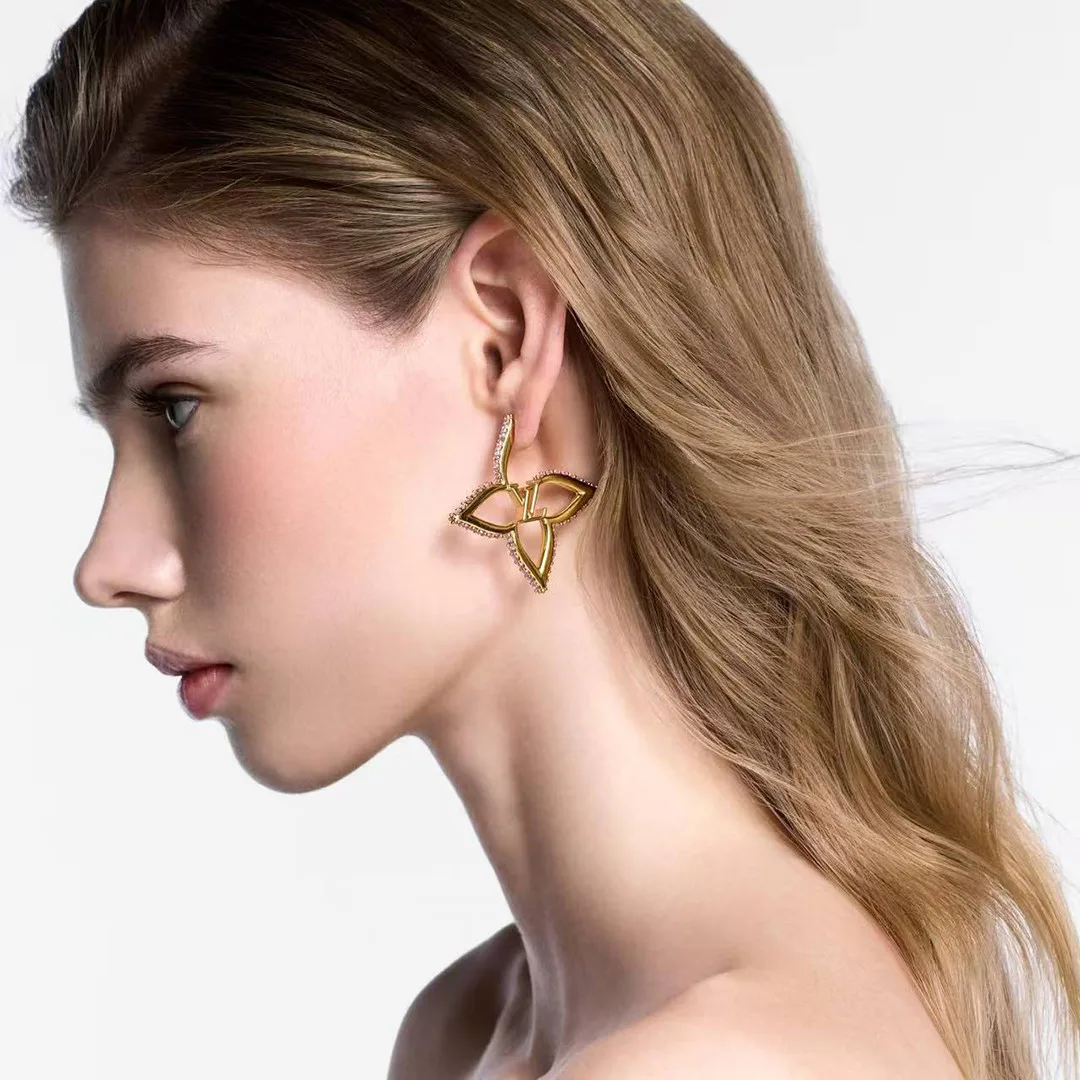 M02420 Slim Flower Earrings Gold Monogram Flower and Initials Signatures