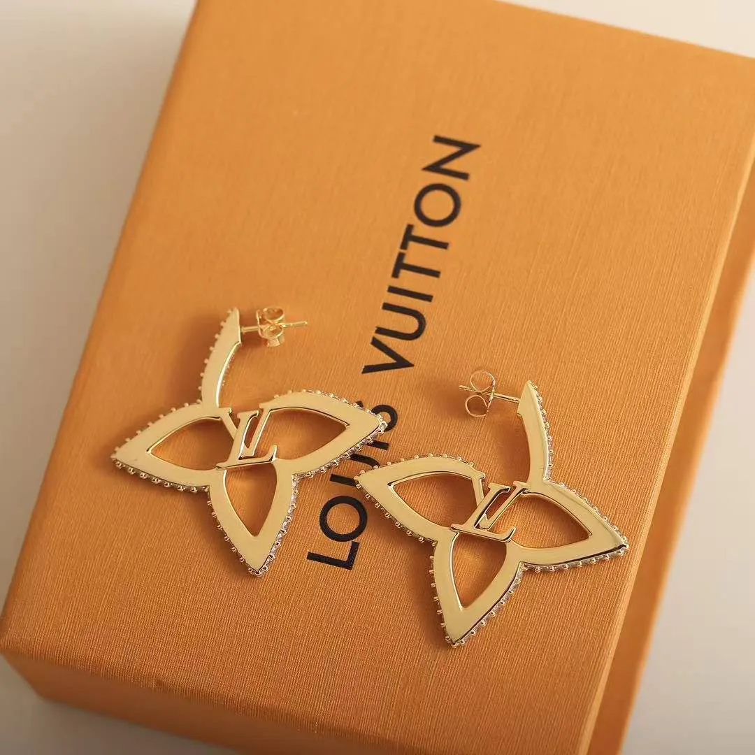 M02420 Slim Flower Earrings Gold Monogram Flower and Initials Signatures