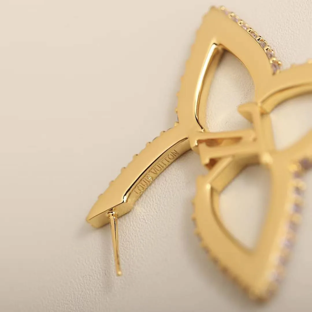 M02420 Slim Flower Earrings Gold Monogram Flower and Initials Signatures
