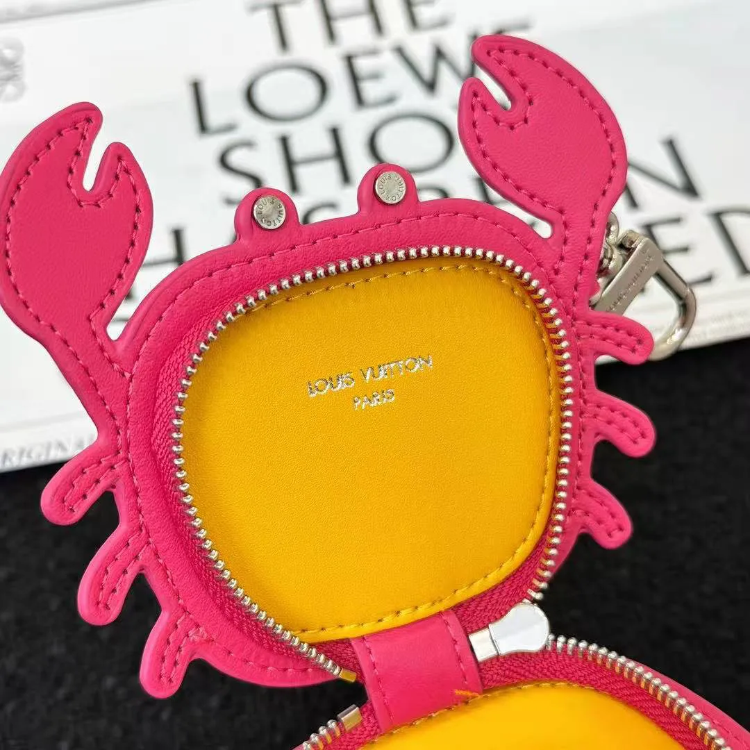 M02298 L.V Crab Bag Charm Rose Pondichery Canvas and Leather