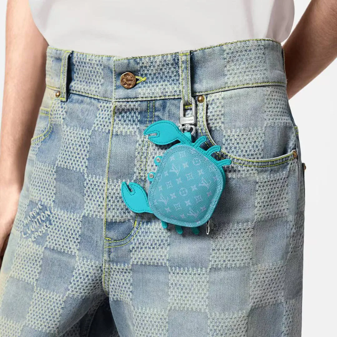 M01930 L.V Crab Bag Charm Blue Canvas and Leather