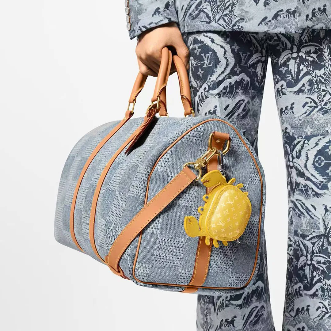 M01932 L.V Crab Bag Charm Yellow Canvas and Leather