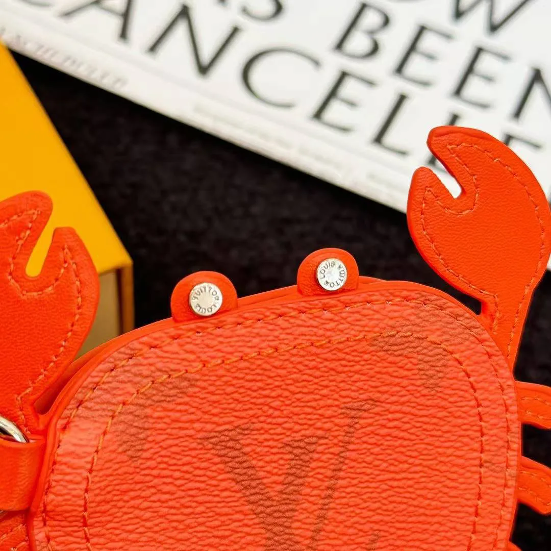 M01929 L.V Crab Bag Charm Orange Canvas and Leather