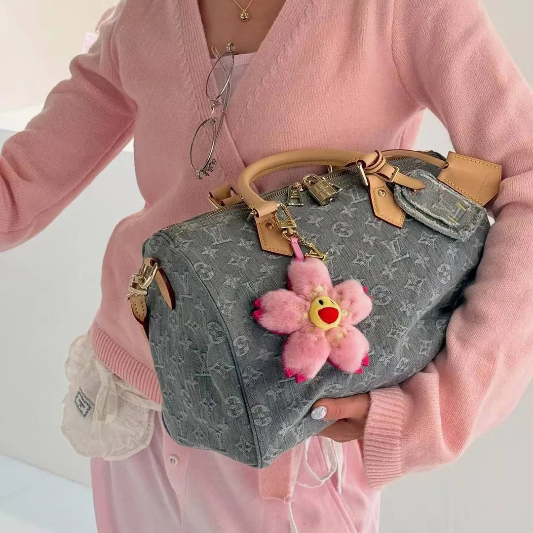 M02485 L.V x TM Cherry Blossom Bag Charm Faux Fur