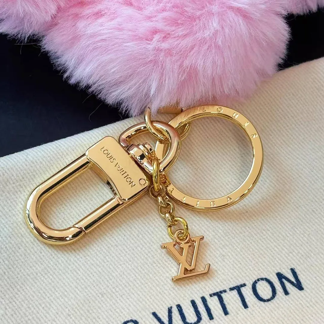 M02348 My Vivienne Bag Charm Pink Faux Fur Calf Leather and Monogram Coated Canvas
