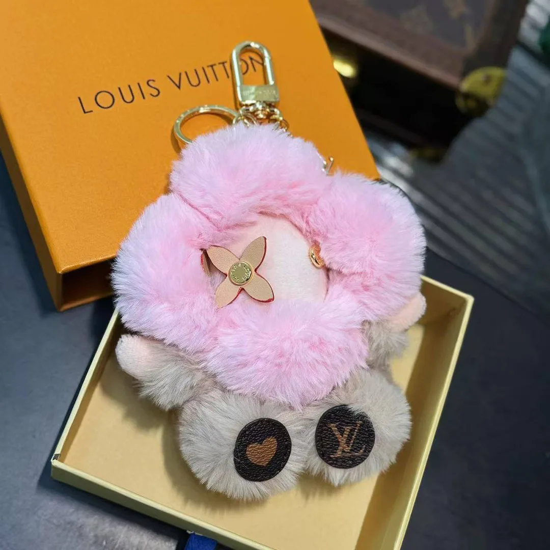 M02348 My Vivienne Bag Charm Pink Faux Fur Calf Leather and Monogram Coated Canvas