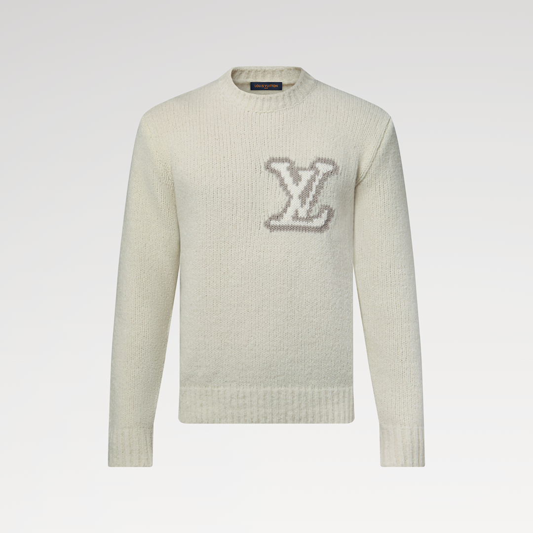 1AIWEJ Intarsia Crewneck Off-White Wool