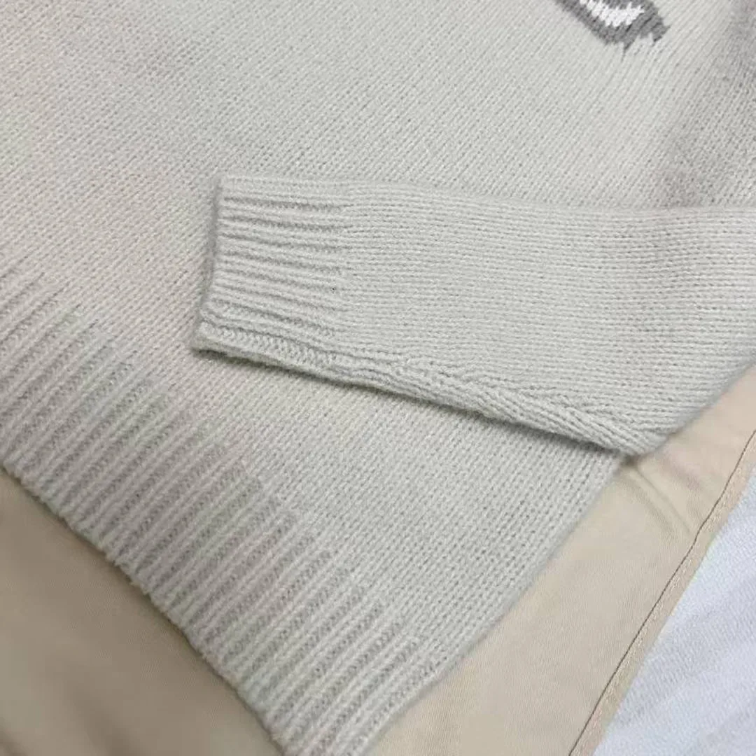 1AIWEJ Intarsia Crewneck Off-White Wool