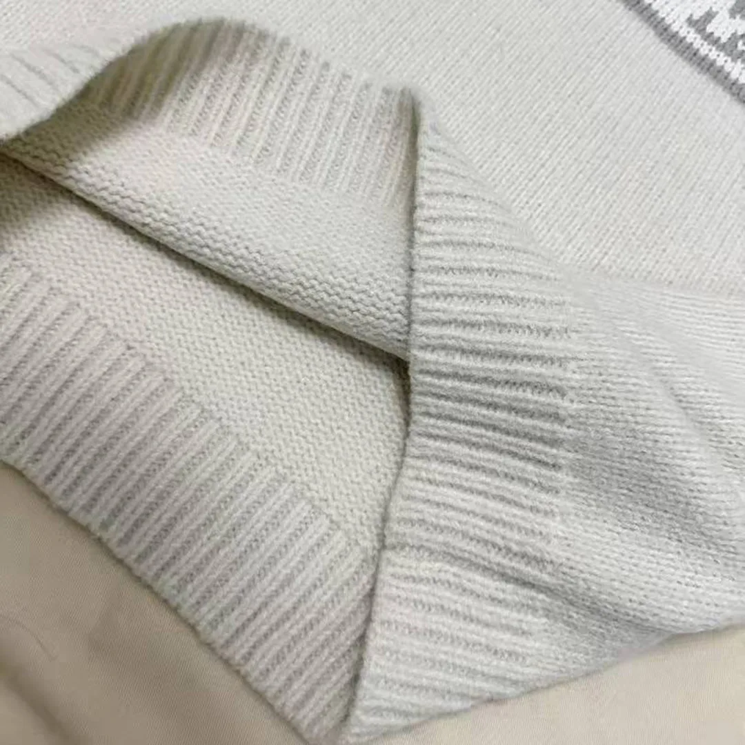 1AIWEJ Intarsia Crewneck Off-White Wool