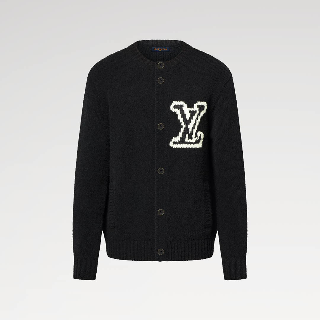 1AJBXP Chunky Intarsia Signature Cardigan Black Wool