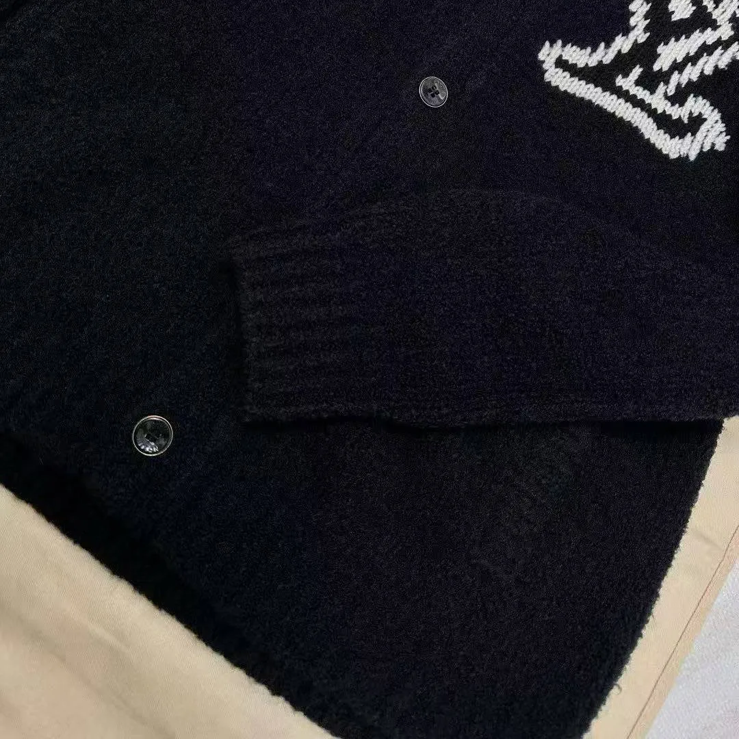 1AJBXP Chunky Intarsia Signature Cardigan Black Wool