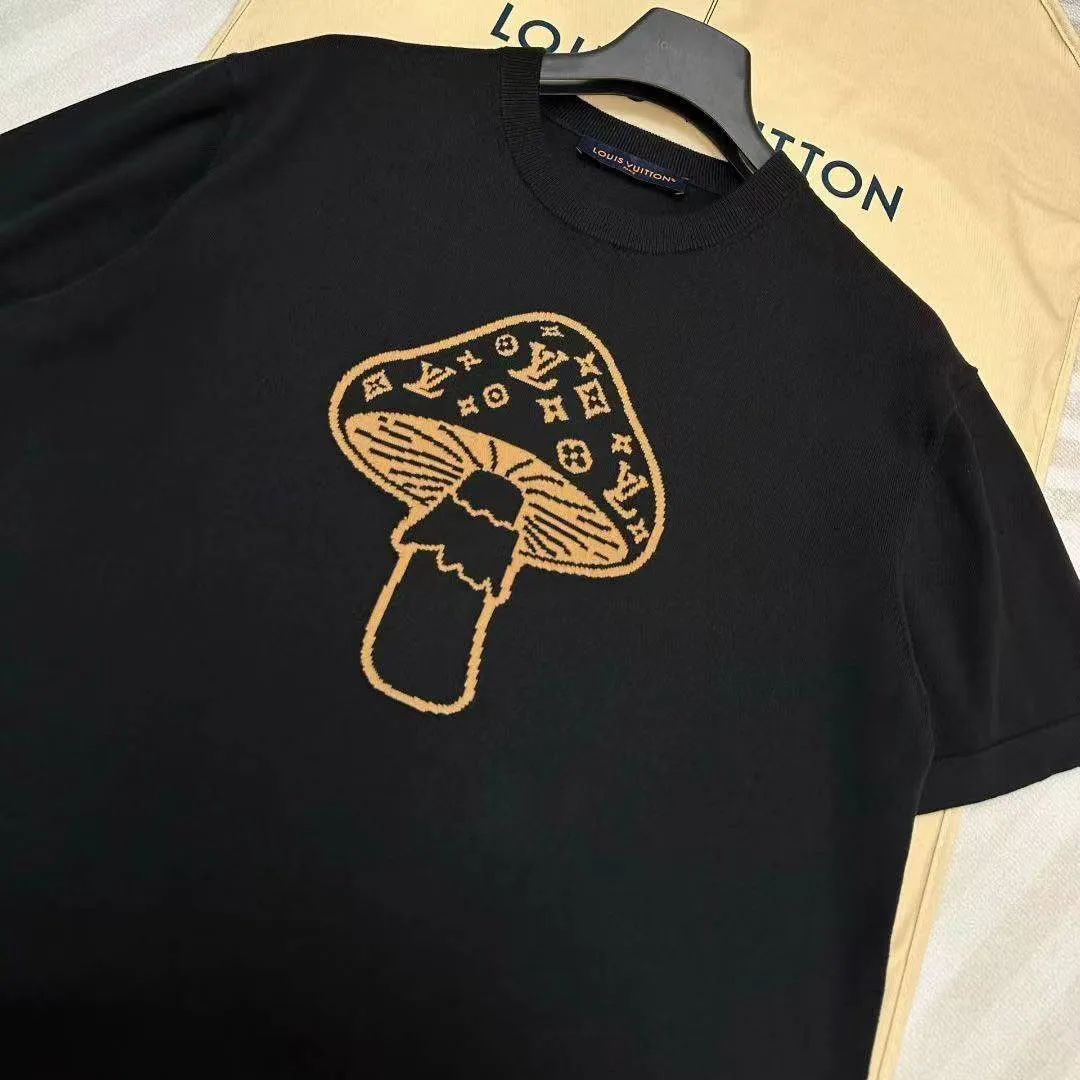 1AJBUX Short-Sleeved Intarsia Crewneck Black Cotton