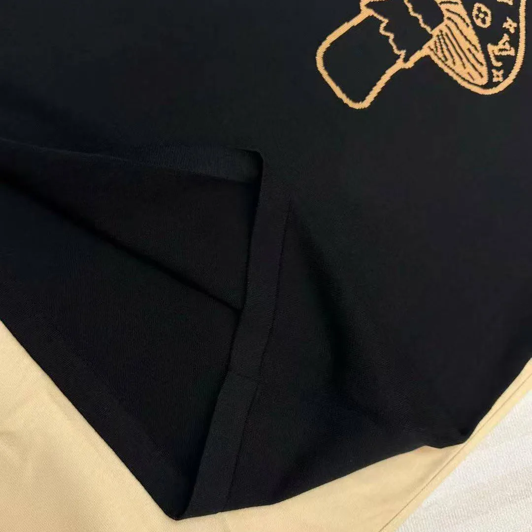 1AJBUX Short-Sleeved Intarsia Crewneck Black Cotton