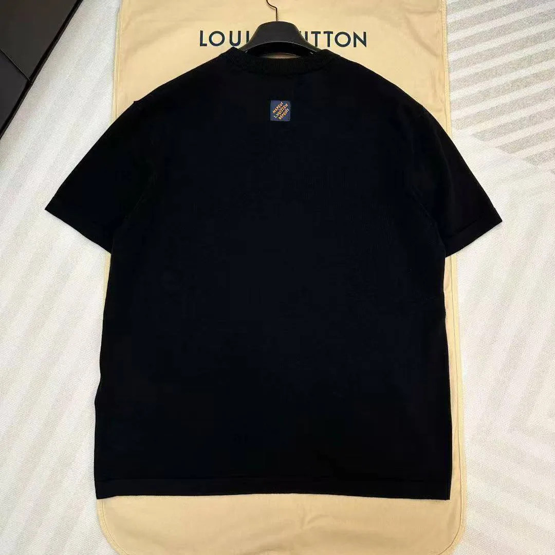 1AJBUX Short-Sleeved Intarsia Crewneck Black Cotton