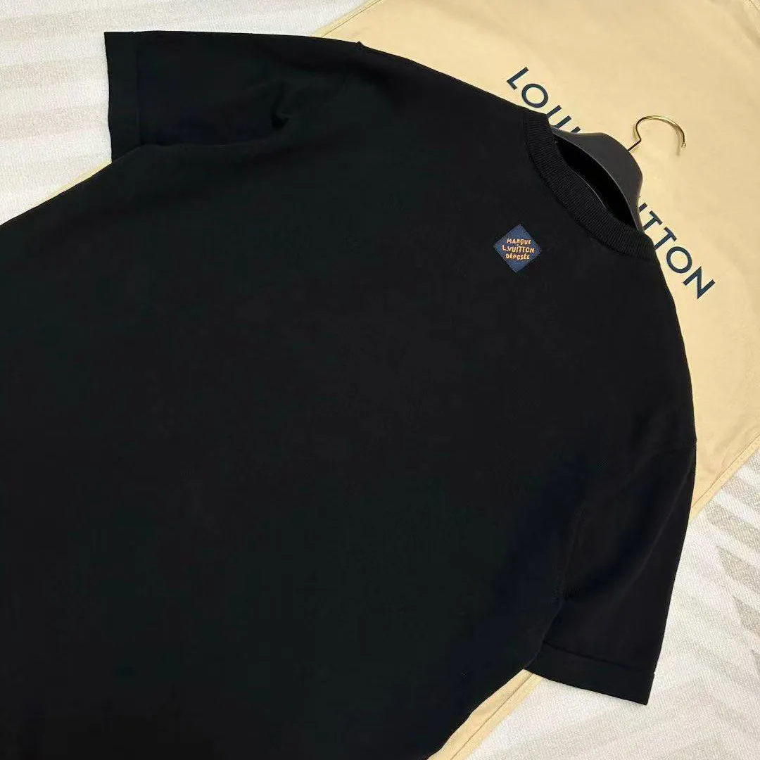 1AJBUX Short-Sleeved Intarsia Crewneck Black Cotton