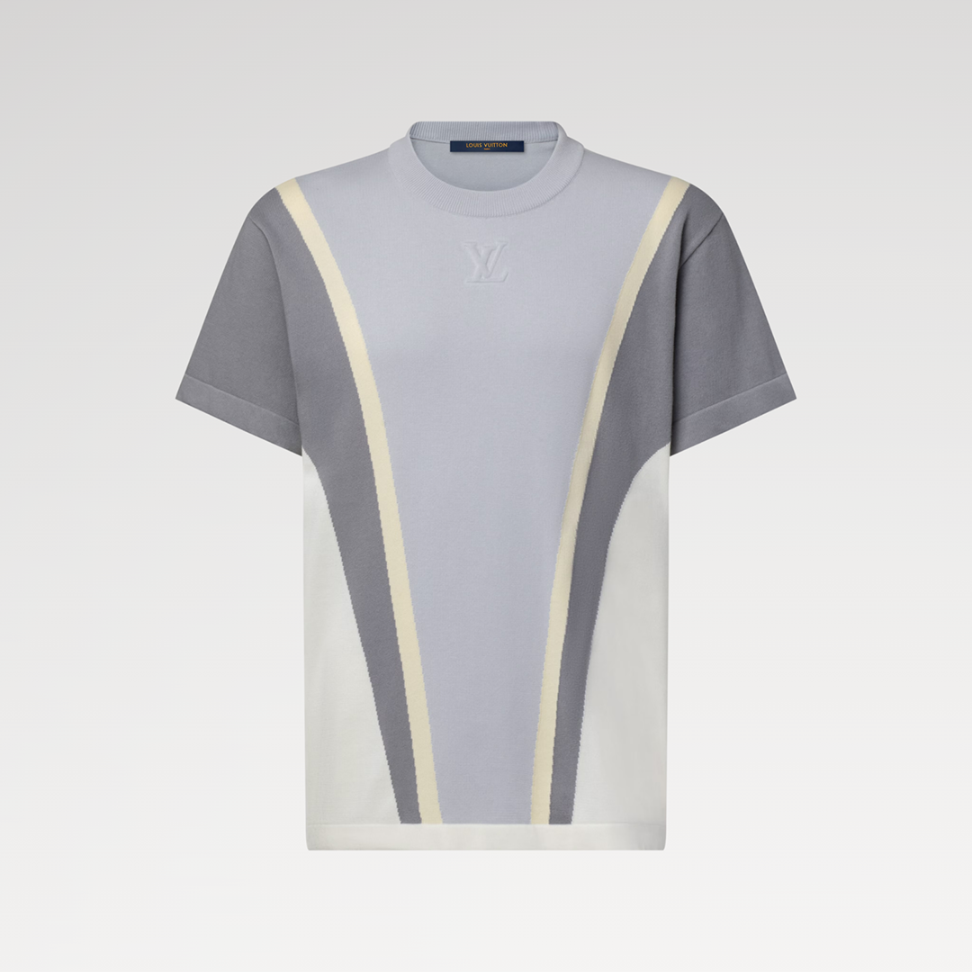 1AJR72 Graphic Cotton Jacquard Short-Sleeved Crewneck Embossed Beneath Front Collar Cotton