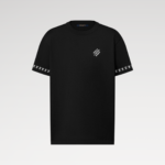1AGKMB Short-Sleeved Cotton Crewneck Mini LV Jacquard Around the Sleeves - 1AFBB2 1 1AGKMB Short-Sleeved Cotton Crewneck Mini LV Jacquard Around the Sleeves