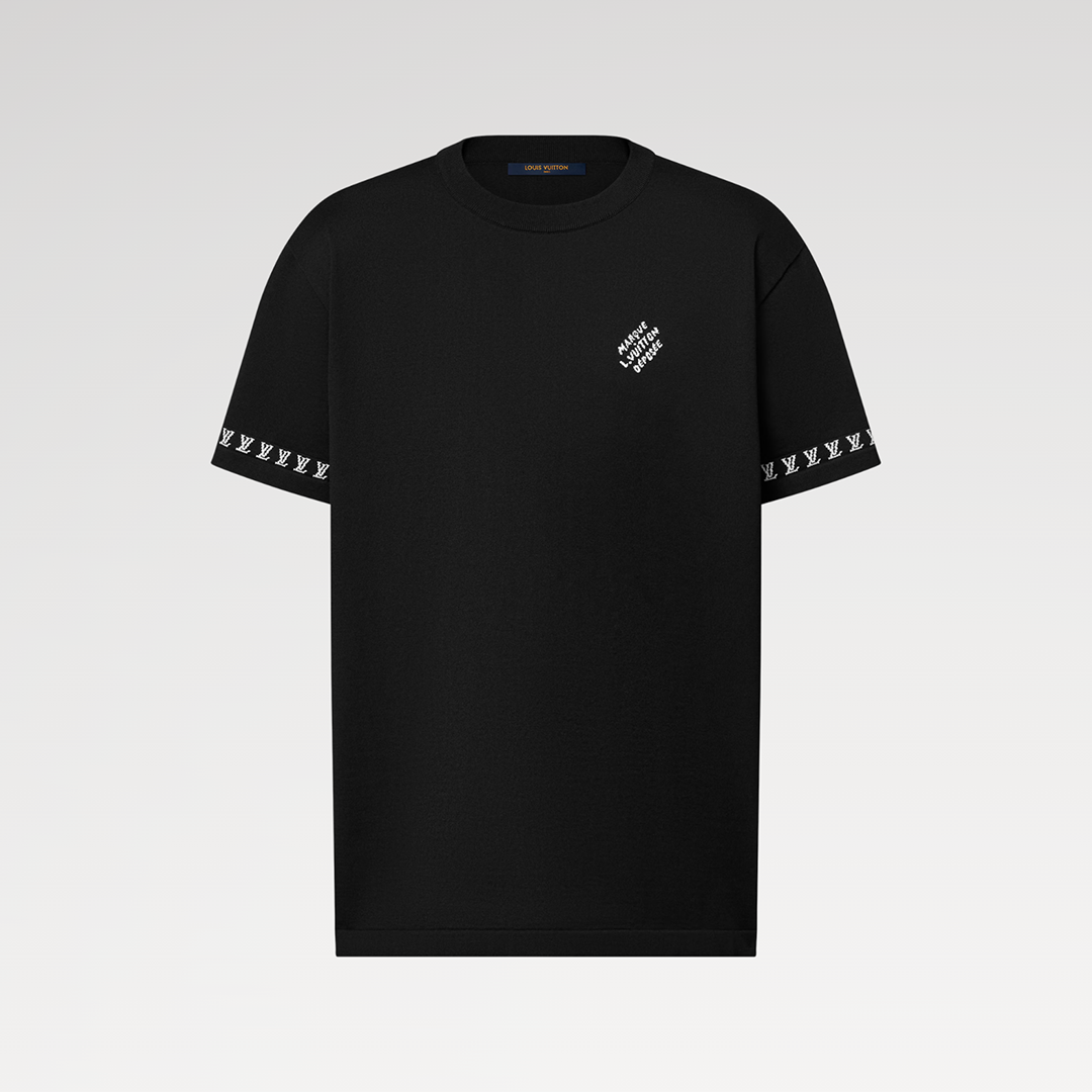 1AGKMB Short-Sleeved Cotton Crewneck Mini Jacquard Around the Sleeves