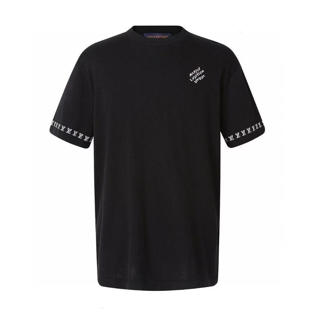 1AGKMB Short-Sleeved Cotton Crewneck Mini Jacquard Around the Sleeves