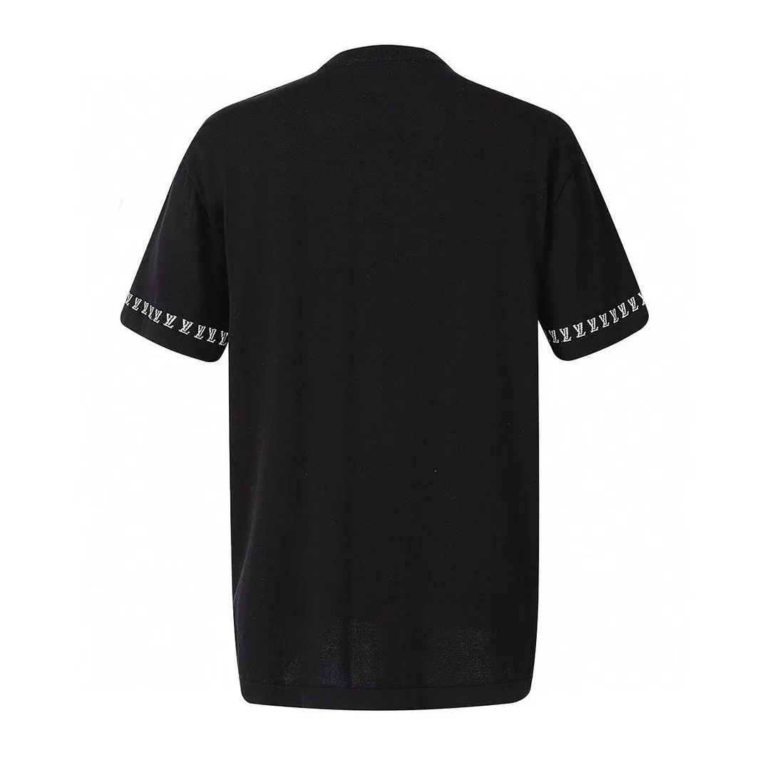 1AGKMB Short-Sleeved Cotton Crewneck Mini Jacquard Around the Sleeves