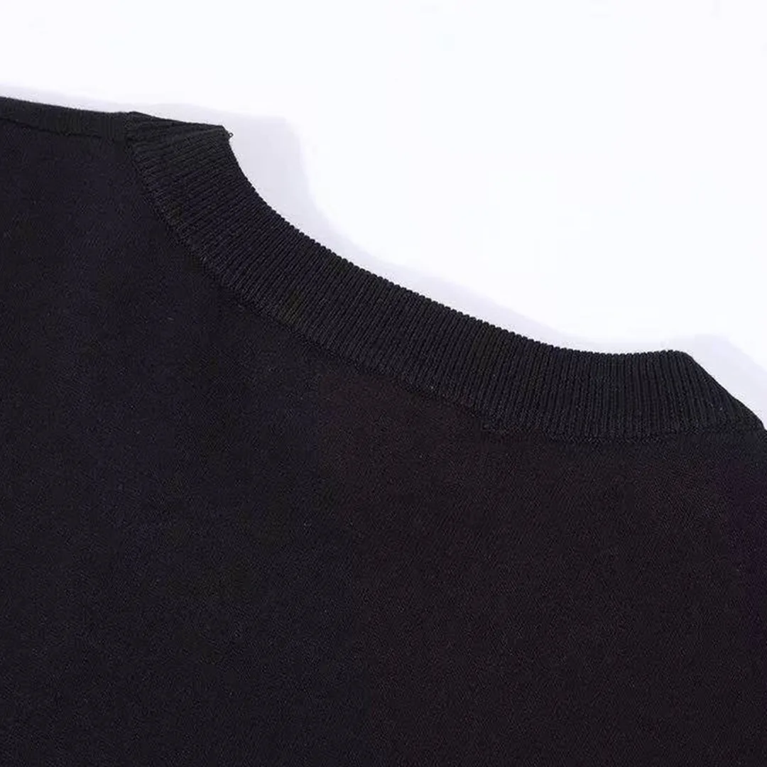 1AGKMB Short-Sleeved Cotton Crewneck Mini Jacquard Around the Sleeves