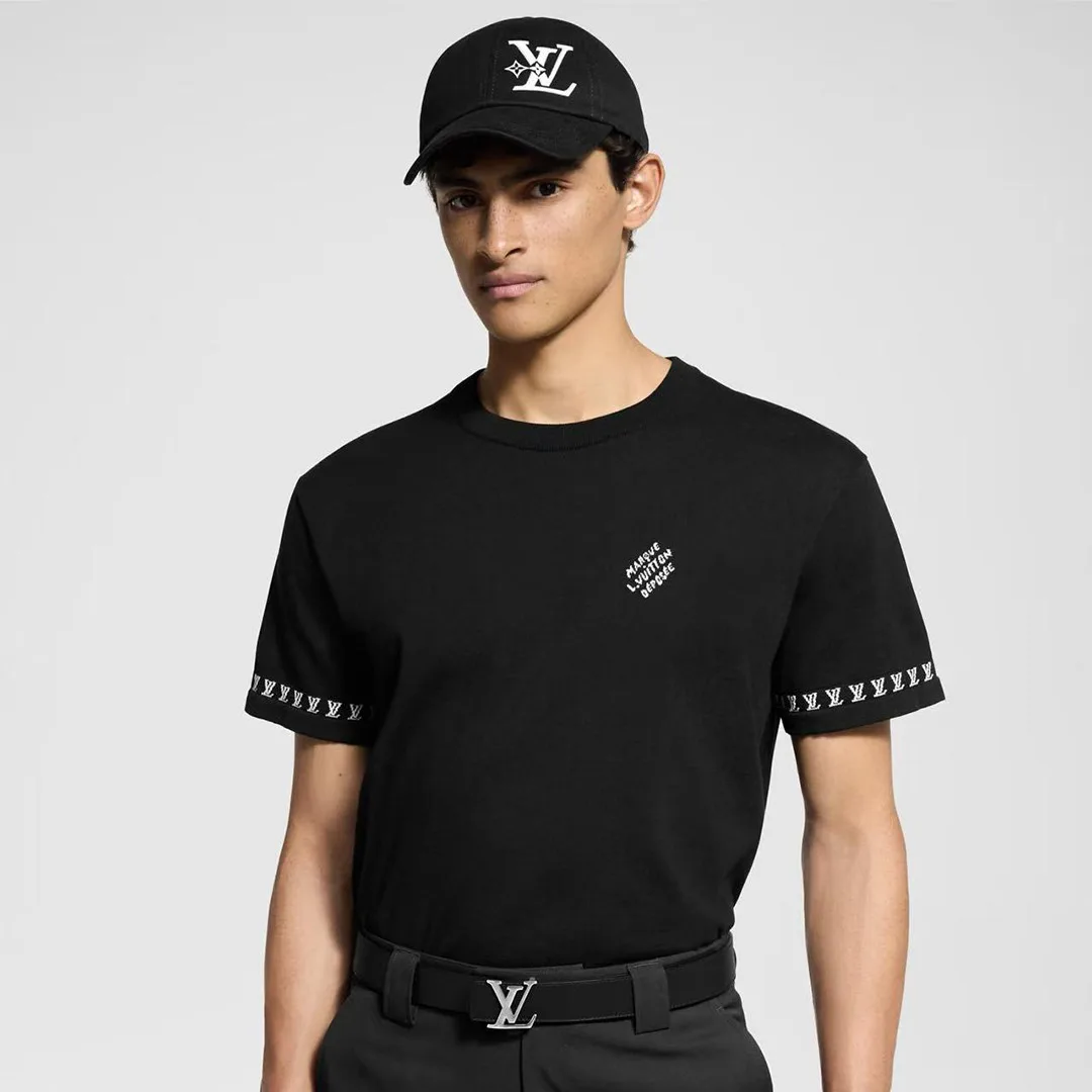 1AGKMB Short-Sleeved Cotton Crewneck Mini Jacquard Around the Sleeves