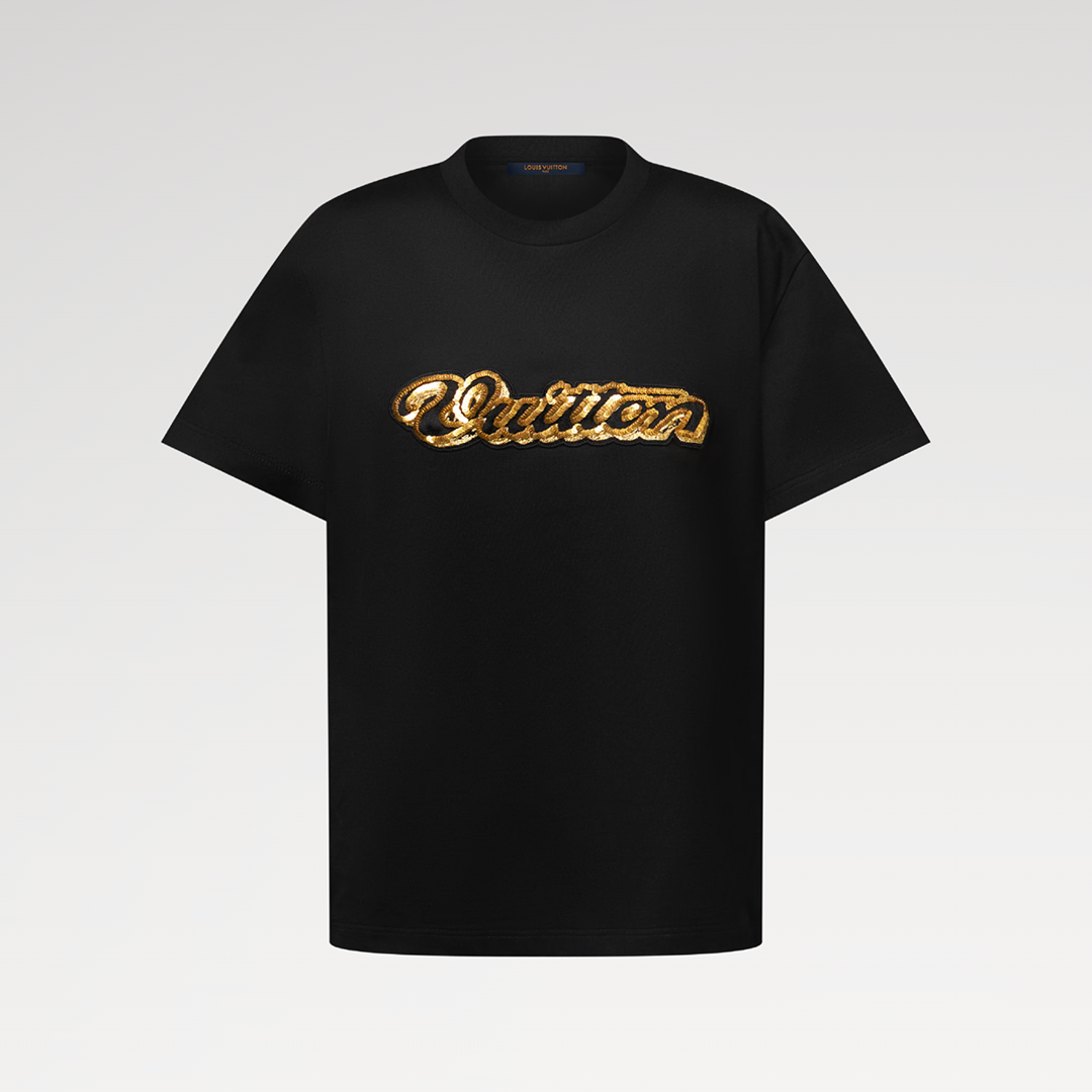 1AJTYP Embellished Signature T-Shirt Black Cotton