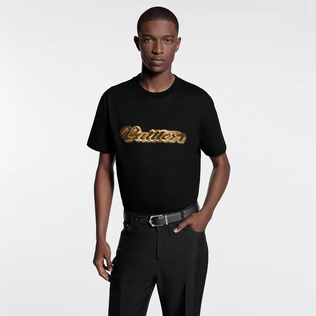 1AJTYP Embellished Signature T-Shirt Black Cotton