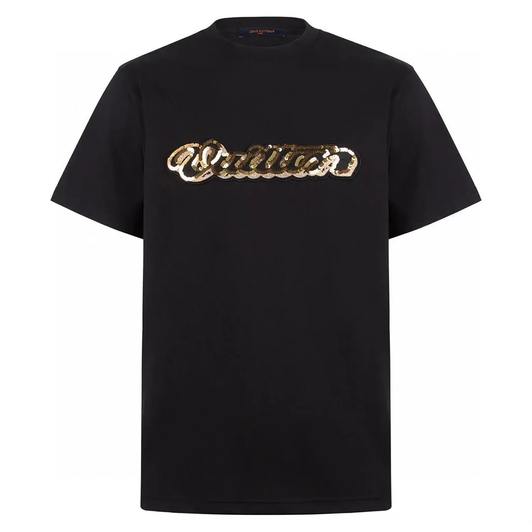 1AJTYP Embellished Signature T-Shirt Black Cotton
