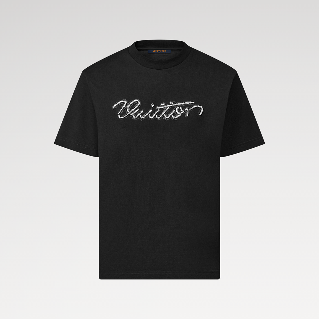 1AJCFH Embellished Signature Short-Sleeved T-Shirt Black Cotton