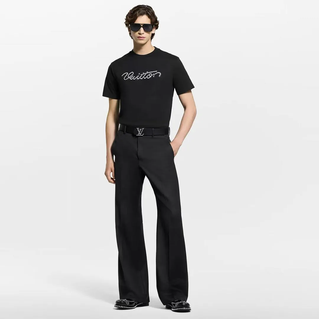 1AJCFH Embellished Signature Short-Sleeved T-Shirt Black Cotton