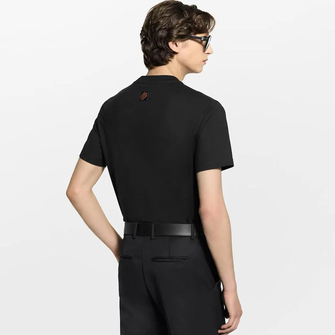 1AJCFH Embellished Signature Short-Sleeved T-Shirt Black Cotton