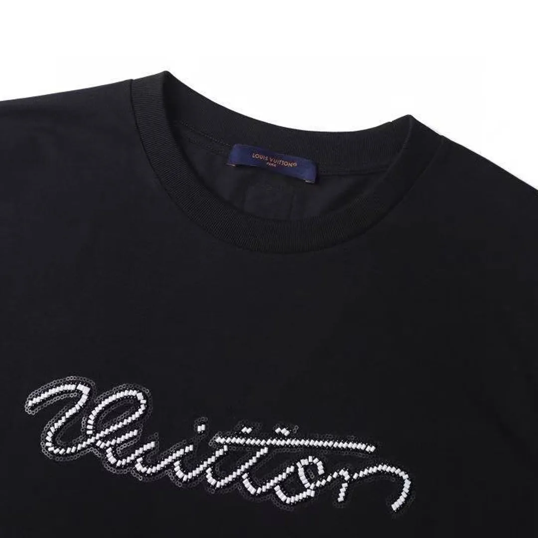 1AJCFH Embellished Signature Short-Sleeved T-Shirt Black Cotton