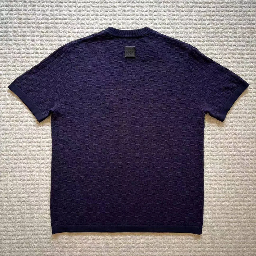 1AJTVG Damier Jacquard Short-Sleeved Crewneck Purple Indigo Cotton