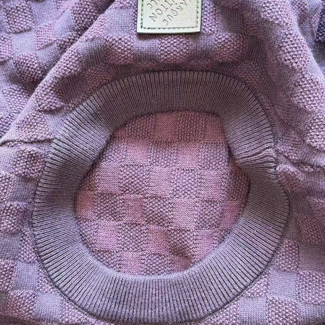 1AJTVG Damier Jacquard Short-Sleeved Crewneck Purple Indigo Cotton