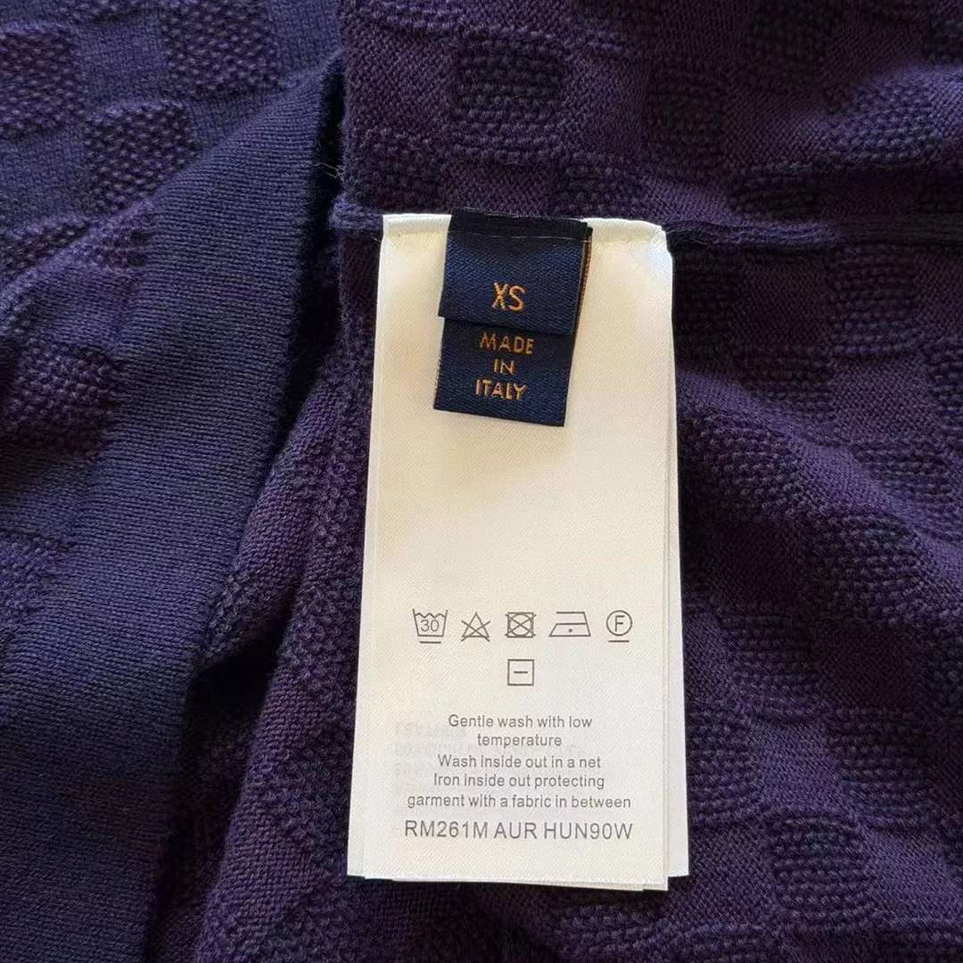 1AJTVG Damier Jacquard Short-Sleeved Crewneck Purple Indigo Cotton