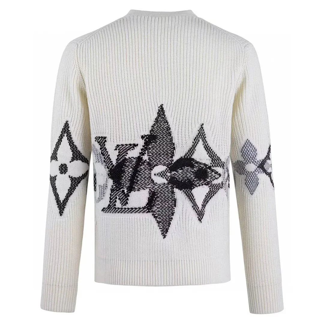 1AJBX5 Graphic Knitted Cardigan Almond Milk Monogram Wool