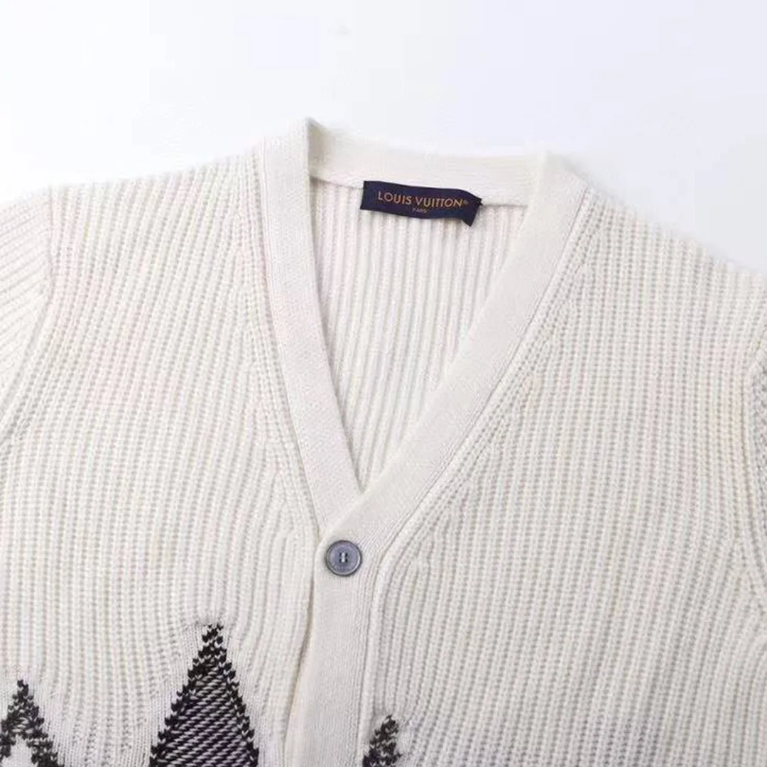 1AJBX5 Graphic Knitted Cardigan Almond Milk Monogram Wool