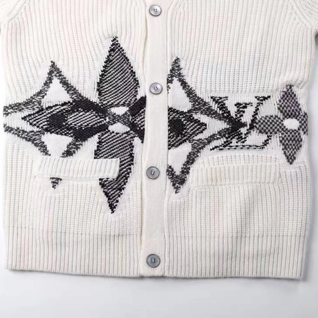 1AJBX5 Graphic Knitted Cardigan Almond Milk Monogram Wool