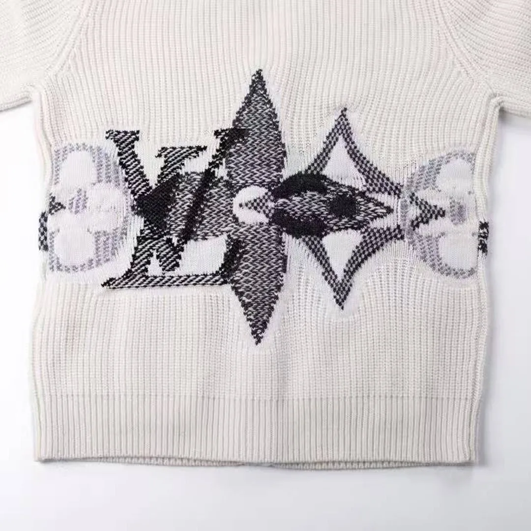 1AJBX5 Graphic Knitted Cardigan Almond Milk Monogram Wool