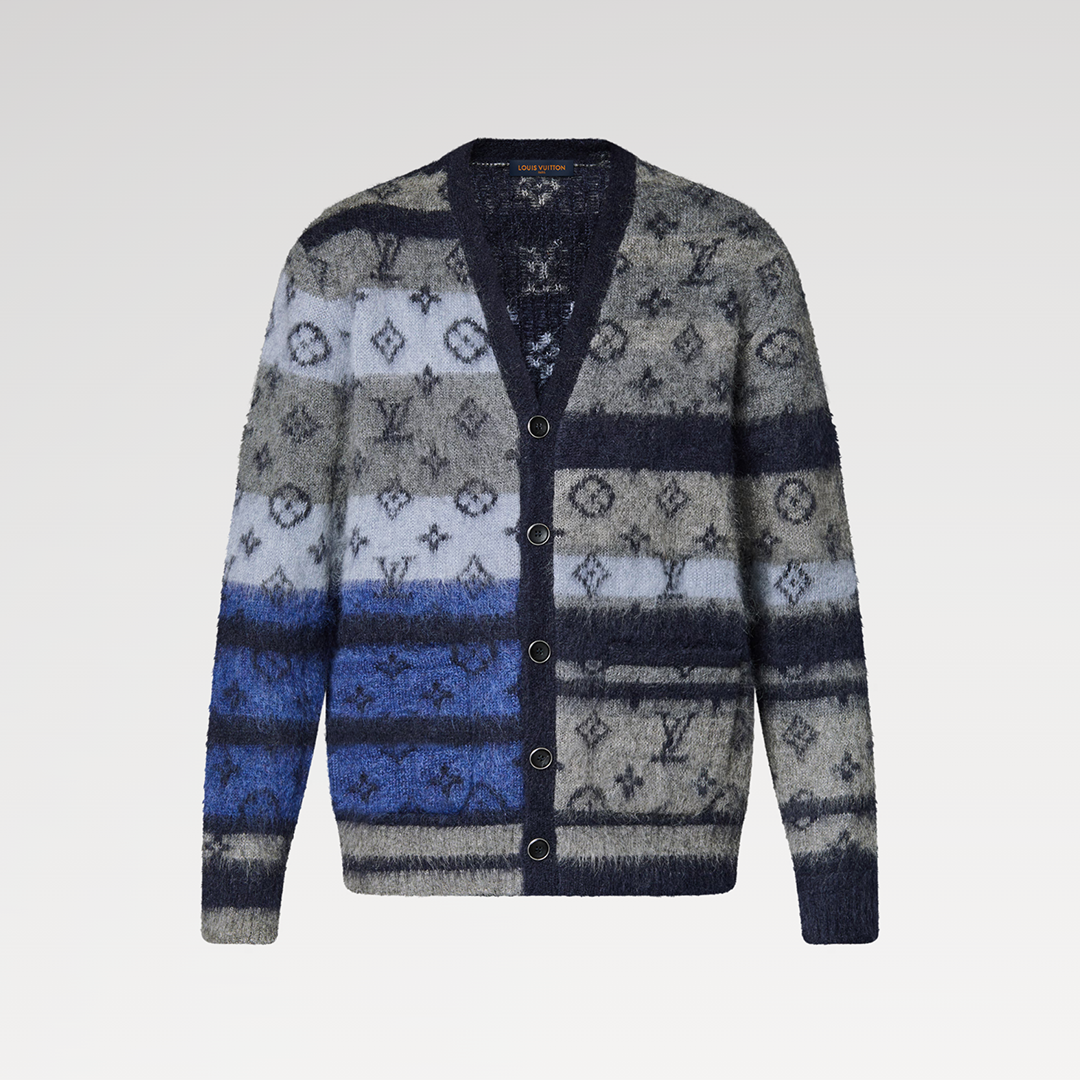 1AIOX5 Monogram Mohair Cardigan Blue Wool