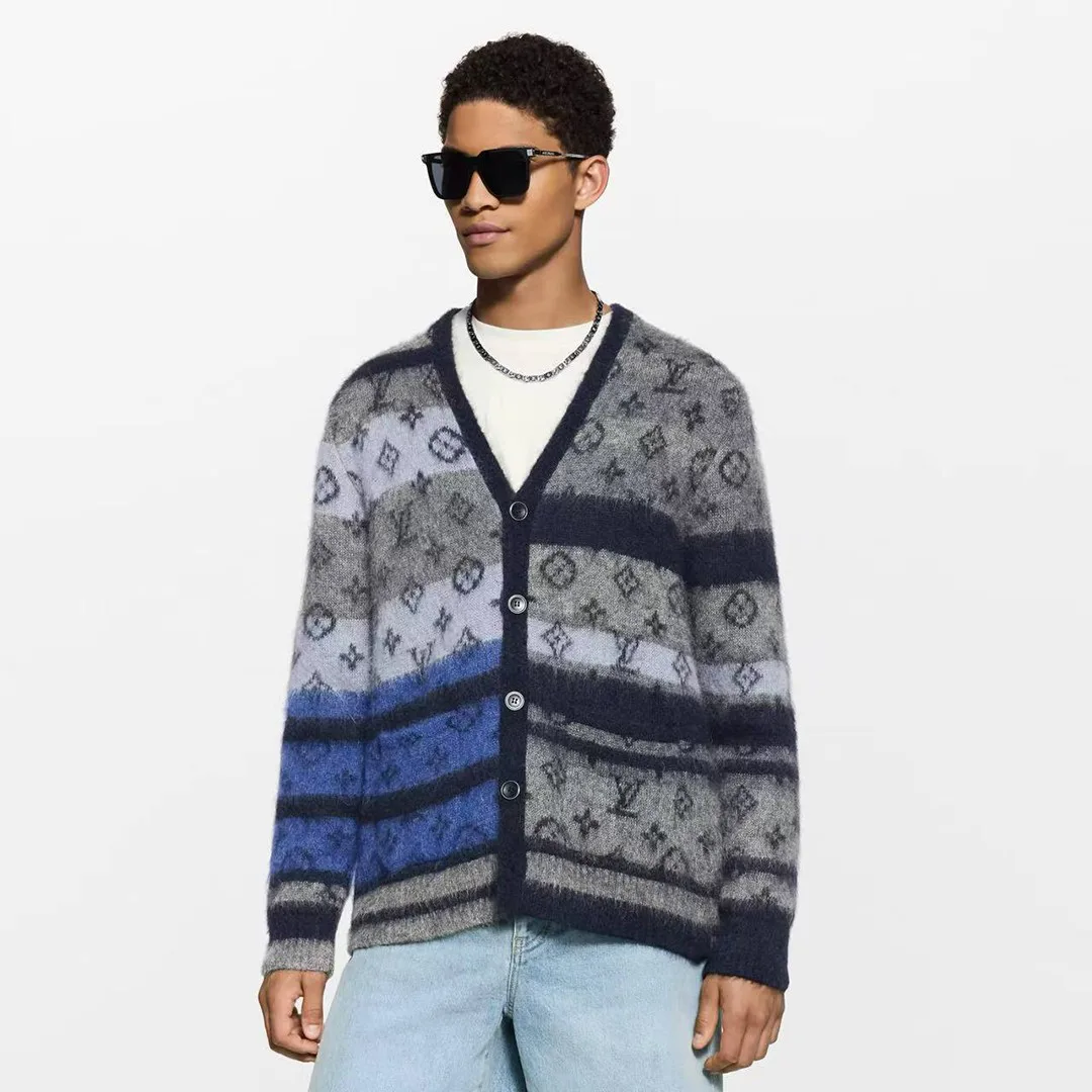 1AIOX5 Monogram Mohair Cardigan Blue Wool