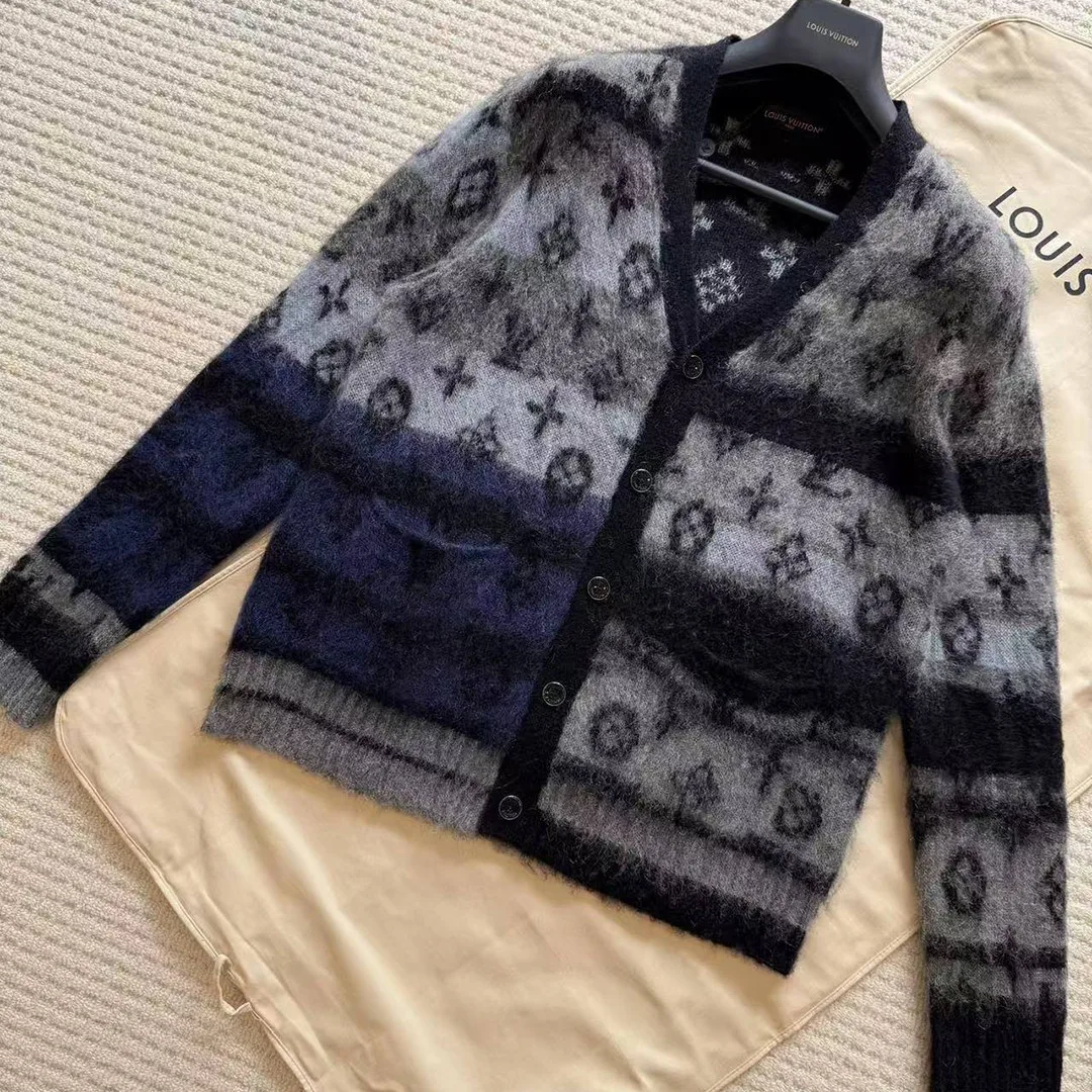 1AIOX5 Monogram Mohair Cardigan Blue Wool