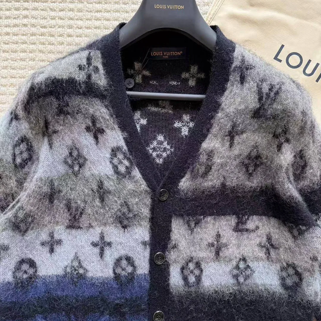 1AIOX5 Monogram Mohair Cardigan Blue Wool