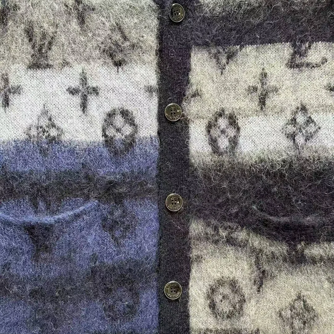 1AIOX5 Monogram Mohair Cardigan Blue Wool